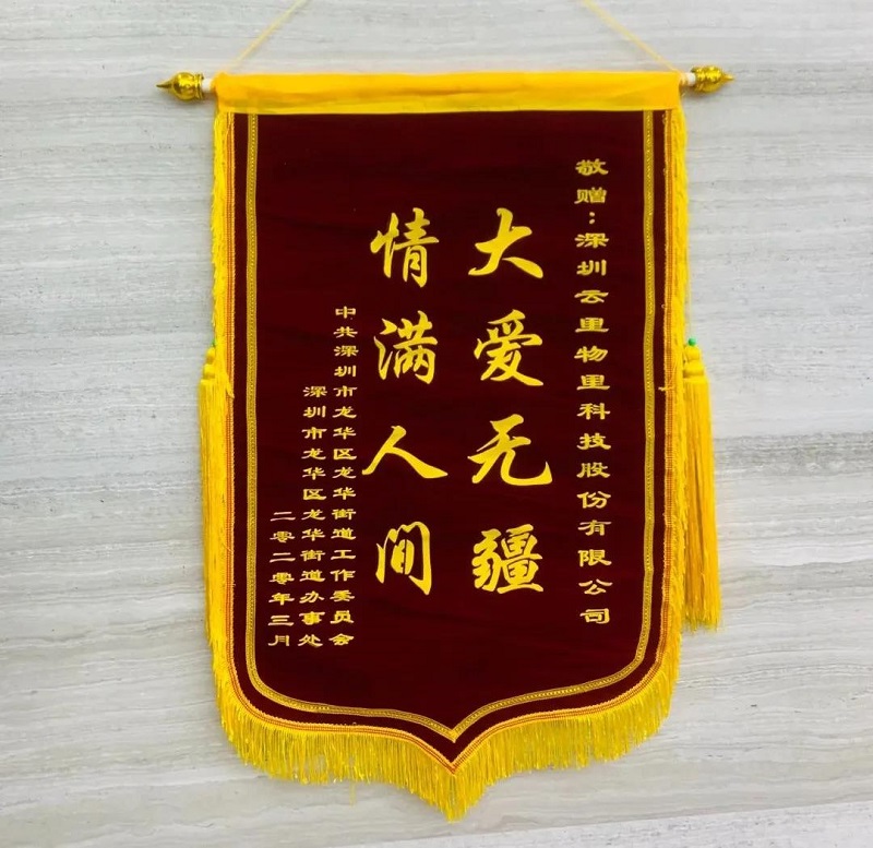 錦旗飄飄顯大愛,防疫抗災贊云里